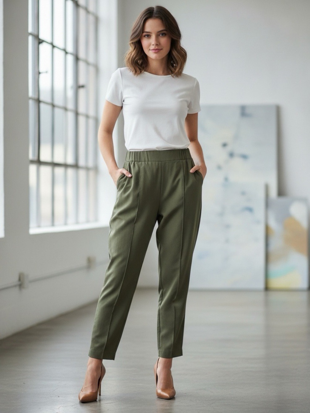 Laura Petites Olive Green cropped trouser Pants size 16 nwot
